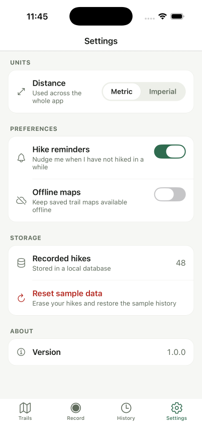 Validated Settings screen for the javascript stim run